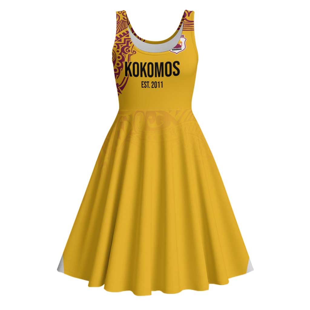 Queensland Papua New Guinea Custom Midi Dress All Gold Pacific PNG Tribal Style LT9 Gold - Polynesian Pride