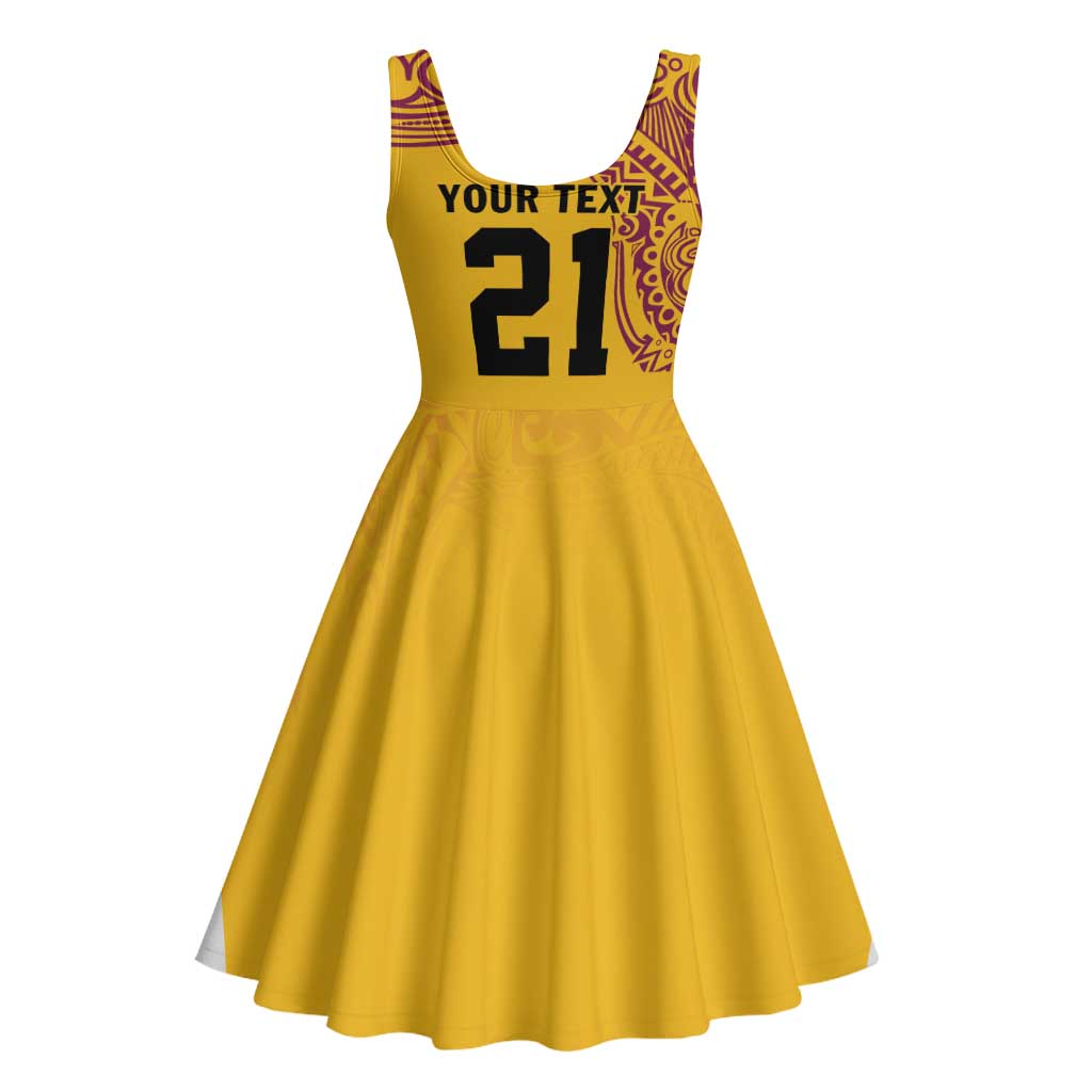 Queensland Papua New Guinea Custom Midi Dress All Gold Pacific PNG Tribal Style LT9 - Polynesian Pride