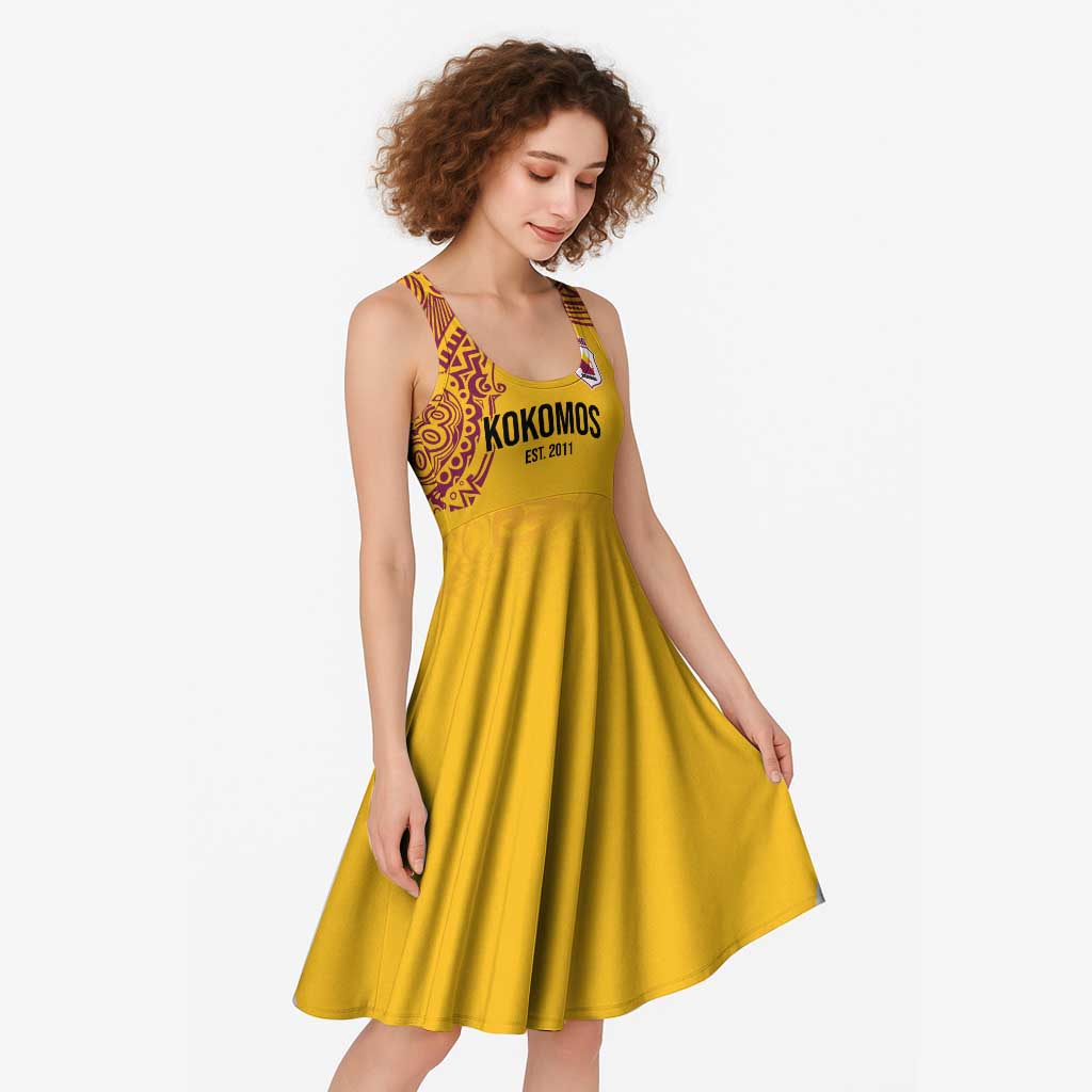 Queensland Papua New Guinea Custom Midi Dress All Gold Pacific PNG Tribal Style LT9 - Polynesian Pride