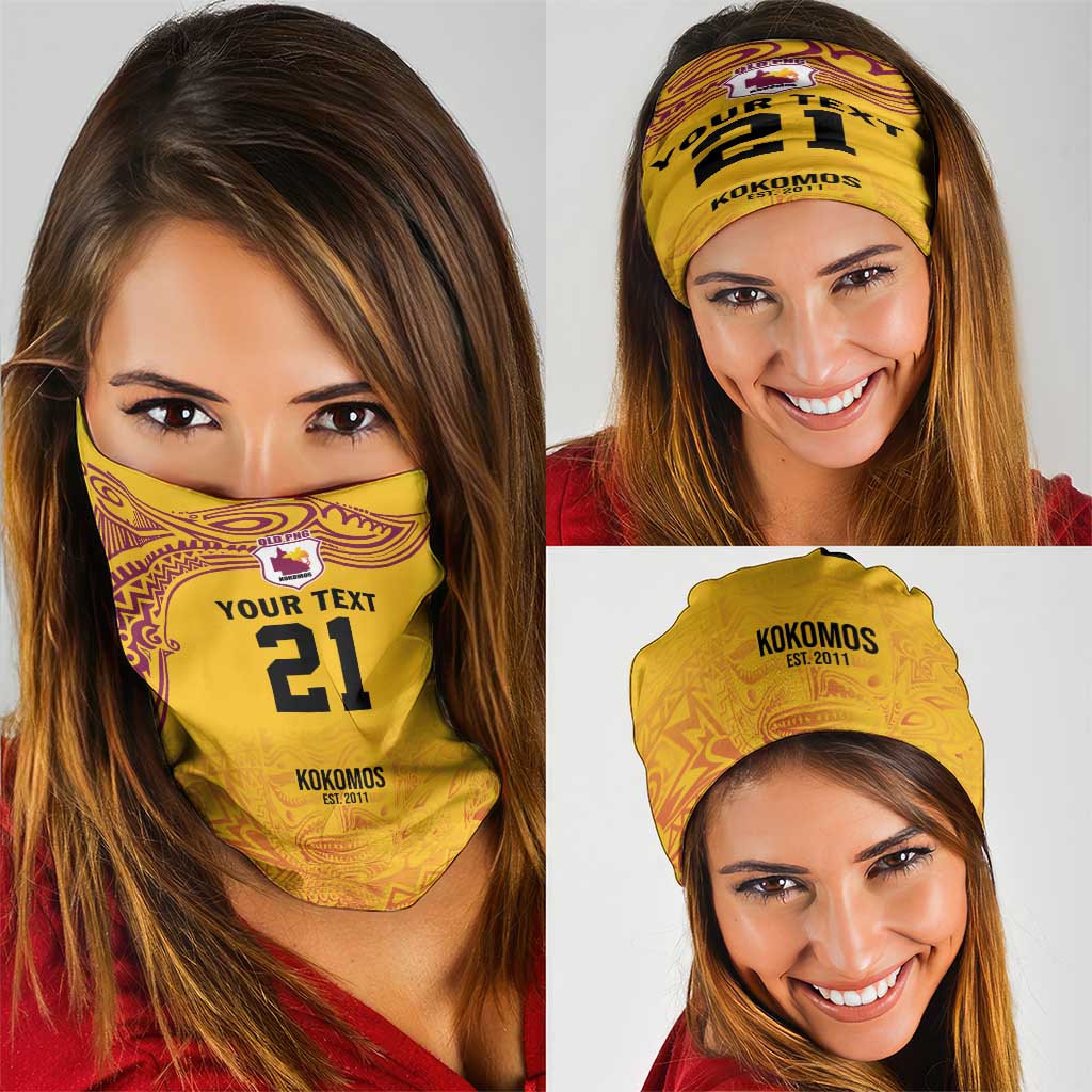 Queensland Papua New Guinea Custom Neck Gaiter All Gold Pacific PNG Tribal Style LT9 - Polynesian Pride