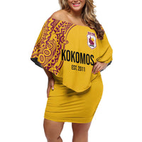 Queensland Papua New Guinea Custom Off Shoulder Short Dress All Gold Pacific PNG Tribal Style LT9 Women Gold - Polynesian Pride