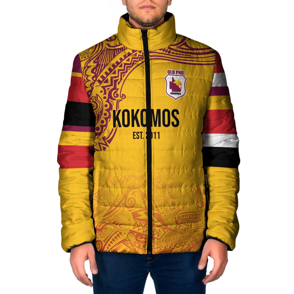 Queensland Papua New Guinea Custom Padded Jacket All Gold Pacific PNG Tribal Style - Polynesian Pride