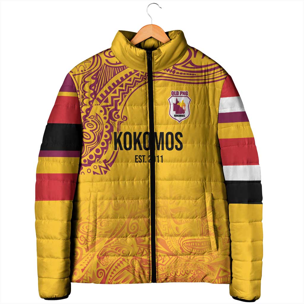Queensland Papua New Guinea Custom Padded Jacket All Gold Pacific PNG Tribal Style - Polynesian Pride