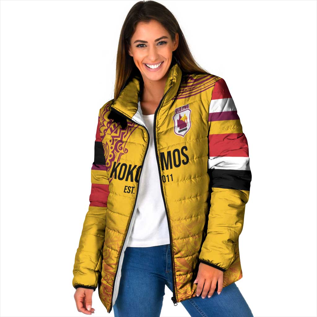 Queensland Papua New Guinea Custom Padded Jacket All Gold Pacific PNG Tribal Style - Polynesian Pride