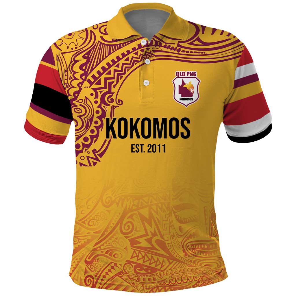 Queensland Papua New Guinea Custom Polo Shirt All Gold Pacific PNG Tribal Style LT9 Gold - Polynesian Pride
