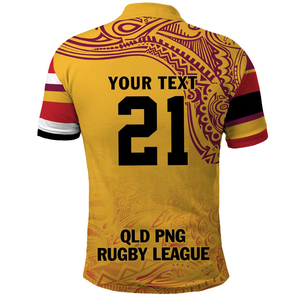 Queensland Papua New Guinea Custom Polo Shirt All Gold Pacific PNG Tribal Style LT9 - Polynesian Pride