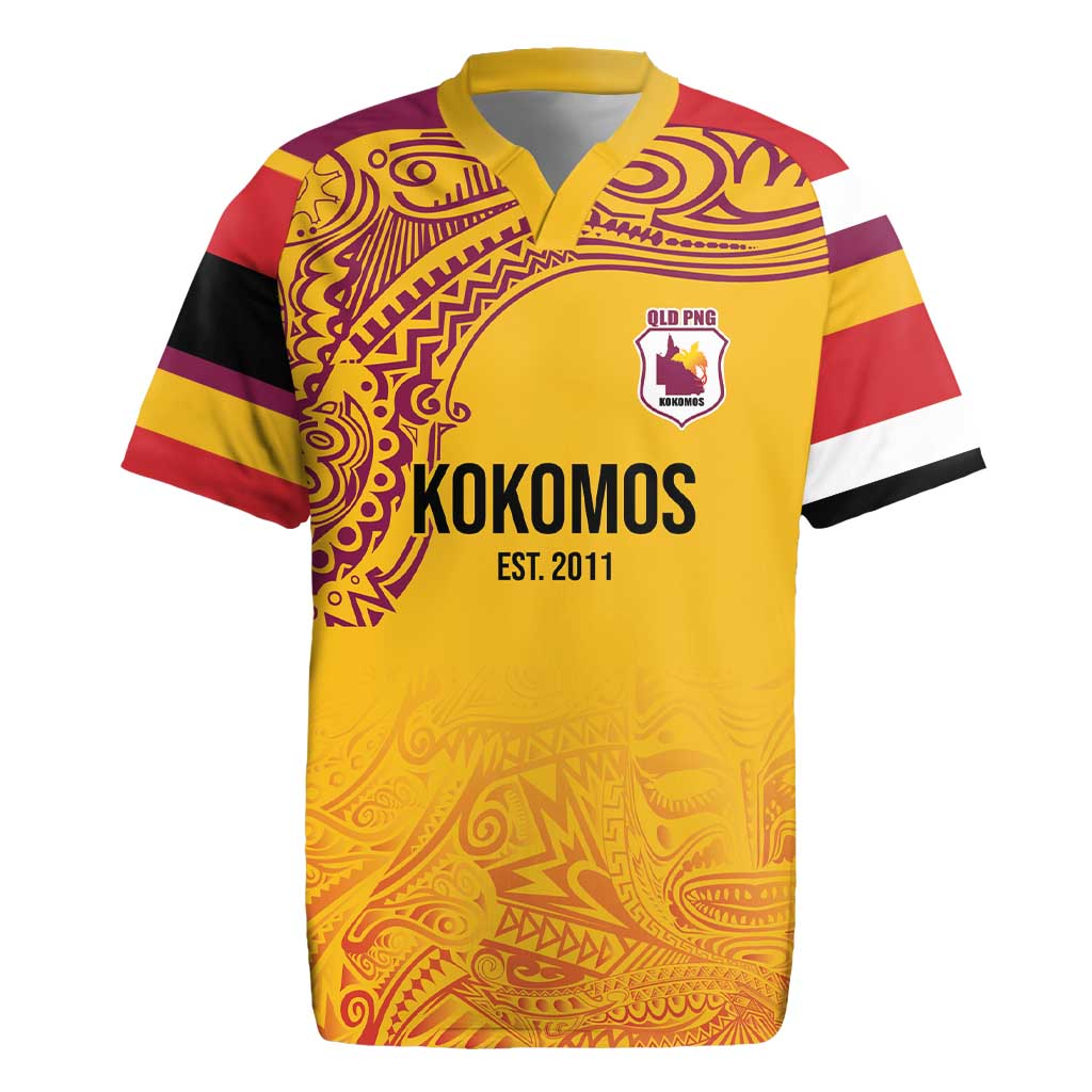 Queensland Papua New Guinea Custom Rugby Jersey All Gold Pacific PNG Tribal Style LT9 Gold - Polynesian Pride