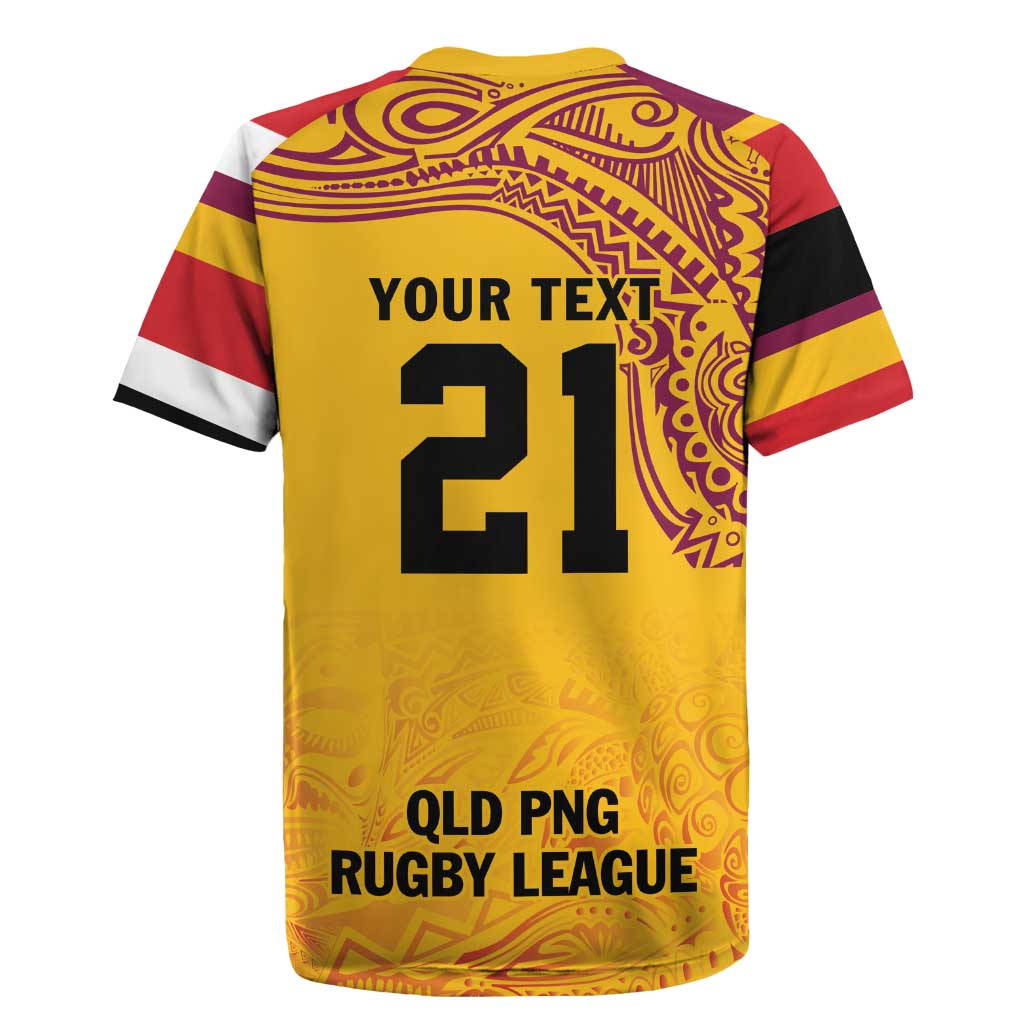 Queensland Papua New Guinea Custom Rugby Jersey All Gold Pacific PNG Tribal Style LT9 - Polynesian Pride