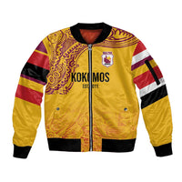 Queensland Papua New Guinea Custom Sleeve Zip Bomber Jacket All Gold Pacific PNG Tribal Style LT9 Unisex Gold - Polynesian Pride