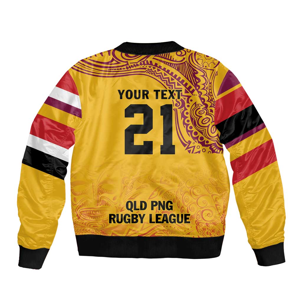 Queensland Papua New Guinea Custom Sleeve Zip Bomber Jacket All Gold Pacific PNG Tribal Style LT9 - Polynesian Pride