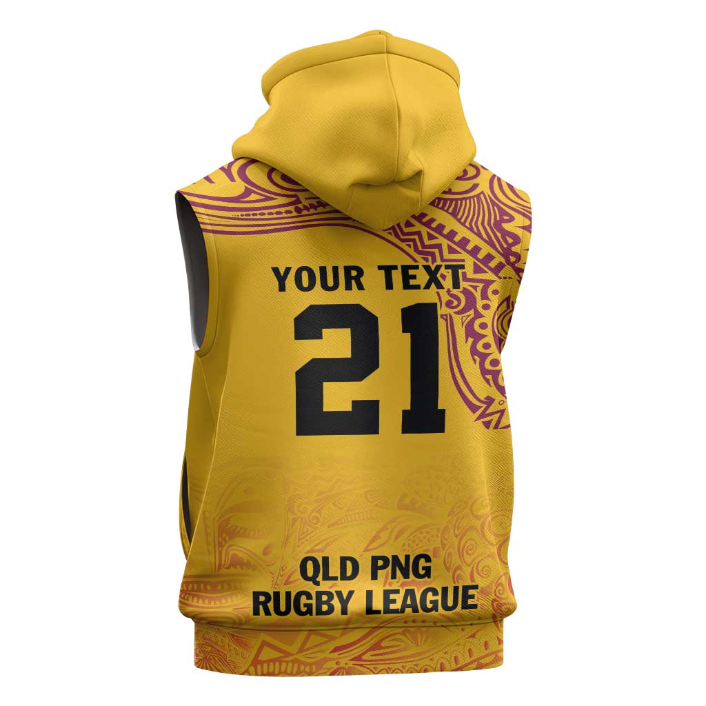 Queensland Papua New Guinea Custom Sleeveless Zip Hoodie All Gold Pacific PNG Tribal Style LT9 - Polynesian Pride
