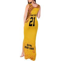 Queensland Papua New Guinea Custom Tank Maxi Dress All Gold Pacific PNG Tribal Style LT9 - Polynesian Pride