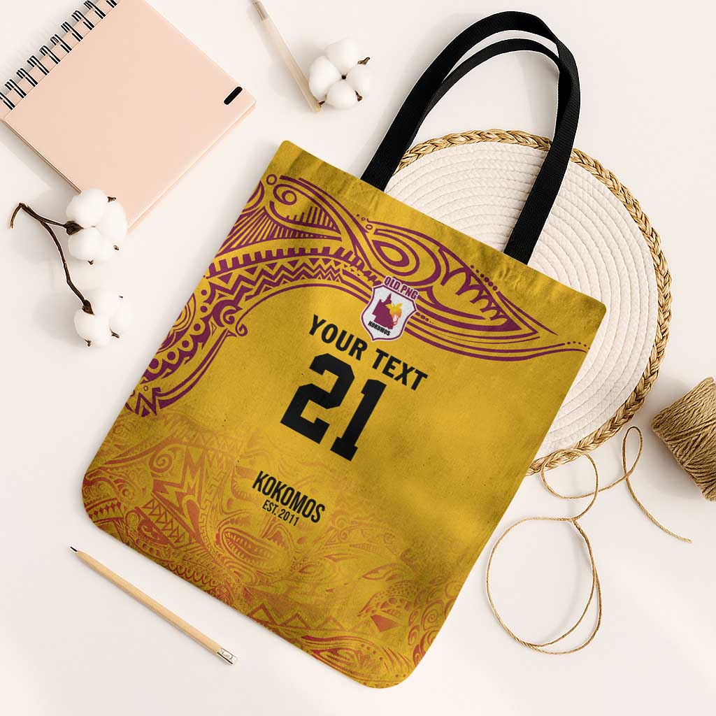 Queensland Papua New Guinea Custom Tote Bag All Gold Pacific PNG Tribal Style LT9 Black Strap One Size Gold - Polynesian Pride