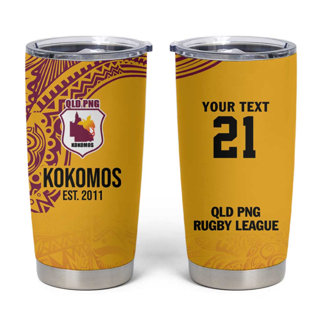 Queensland Papua New Guinea Custom Tumbler Cup All Gold Pacific PNG Tribal Style