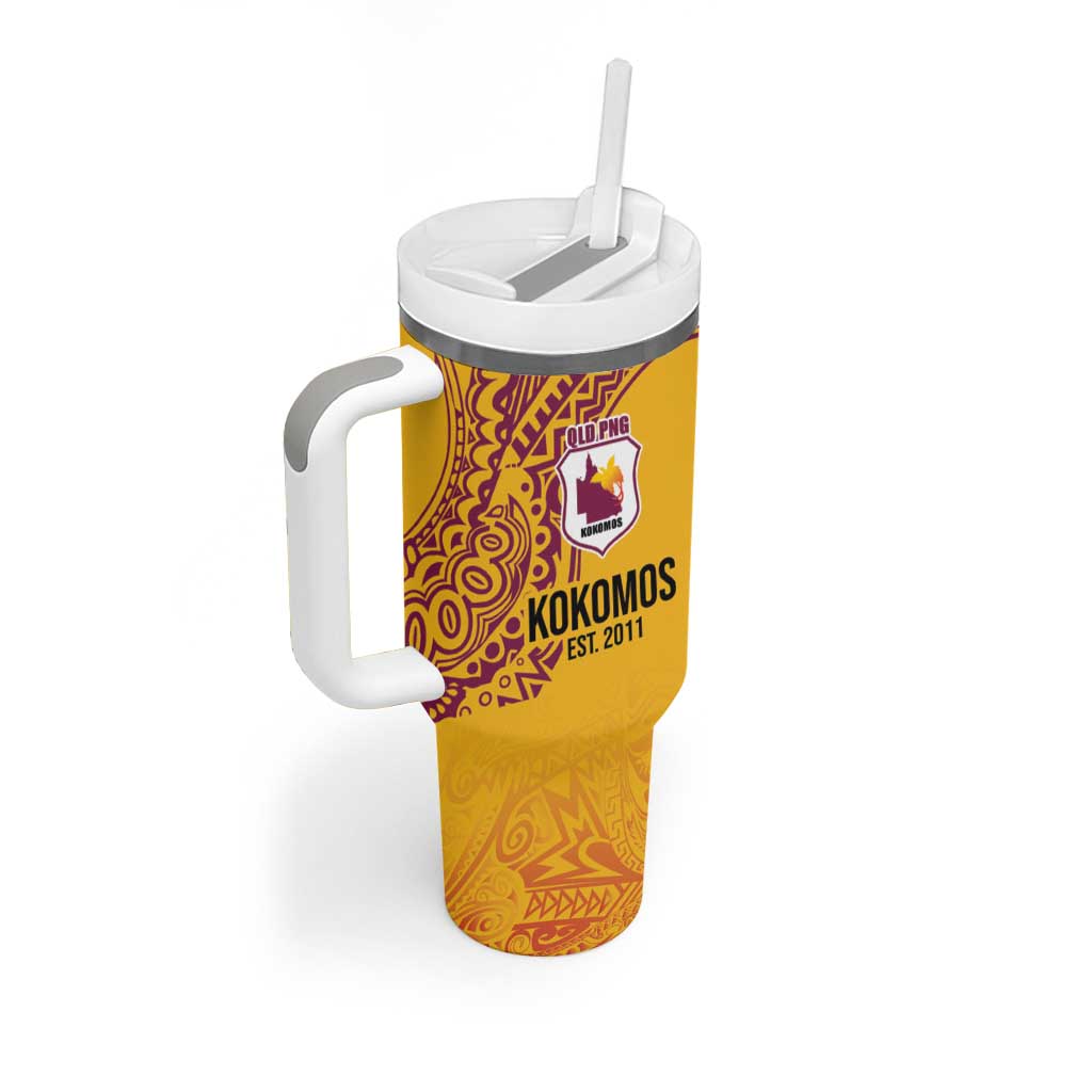 Queensland Papua New Guinea Custom Tumbler With Handle All Gold Pacific PNG Tribal Style LT9 - Polynesian Pride
