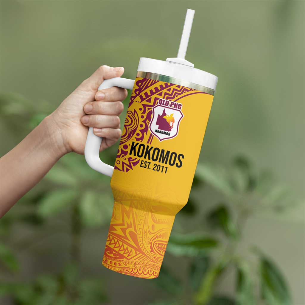 Queensland Papua New Guinea Custom Tumbler With Handle All Gold Pacific PNG Tribal Style LT9 - Polynesian Pride