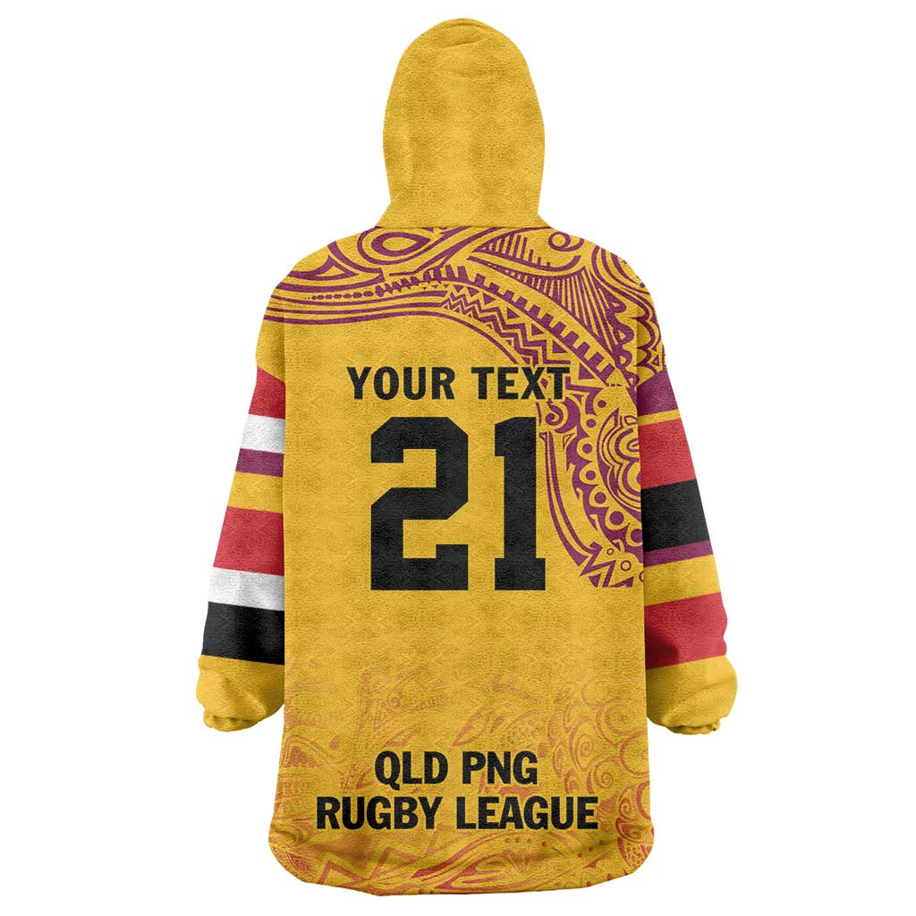 Queensland Papua New Guinea Custom Wearable Blanket Hoodie All Gold Pacific PNG Tribal Style LT9 - Polynesian Pride