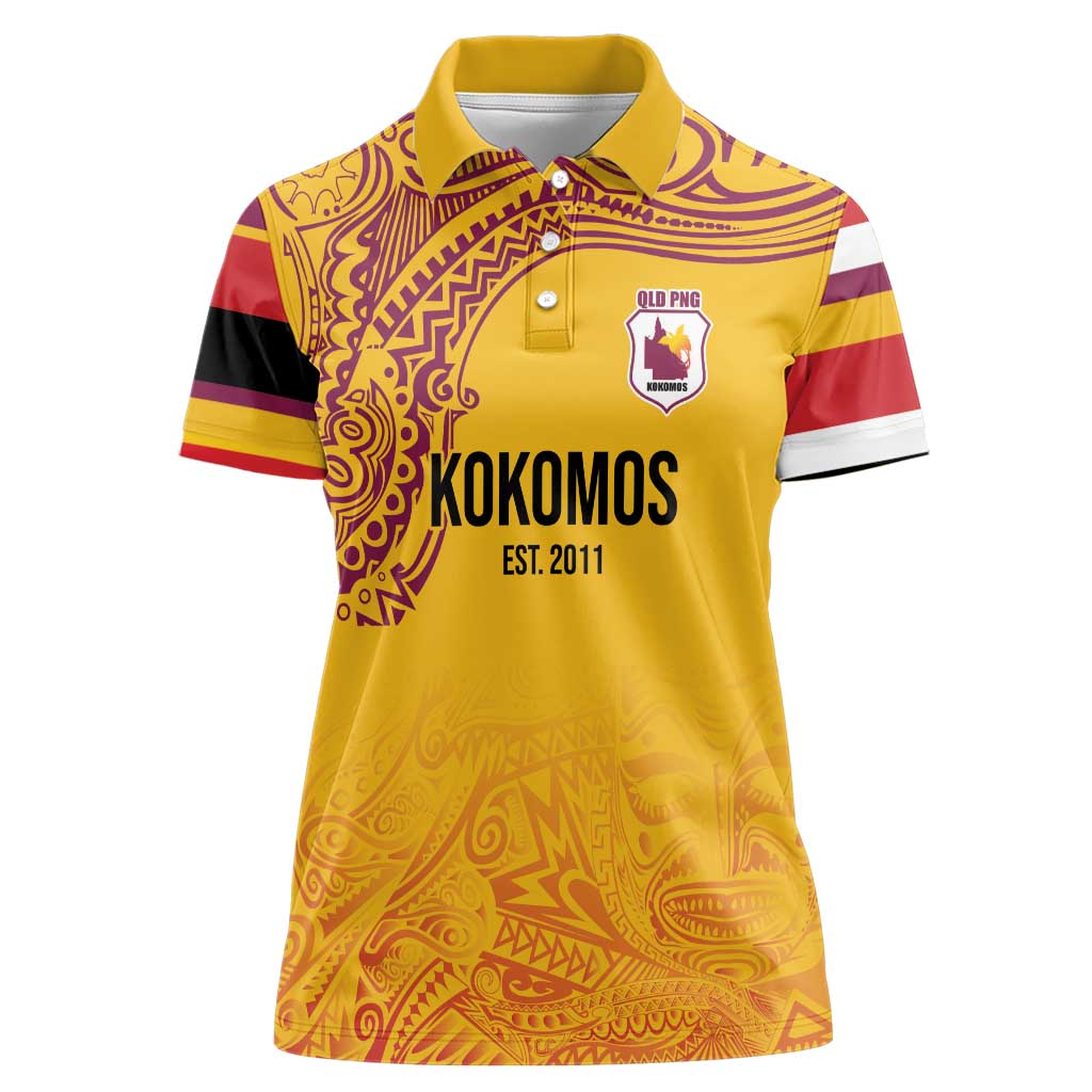 Queensland Papua New Guinea Custom Women Polo Shirt All Gold Pacific PNG Tribal Style LT9 Female Gold - Polynesian Pride