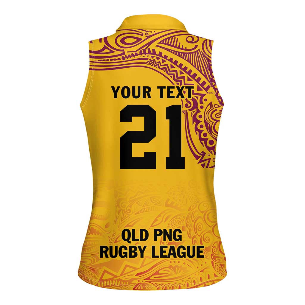 Queensland Papua New Guinea Custom Women Sleeveless Polo Shirt All Gold Pacific PNG Tribal Style LT9 - Polynesian Pride