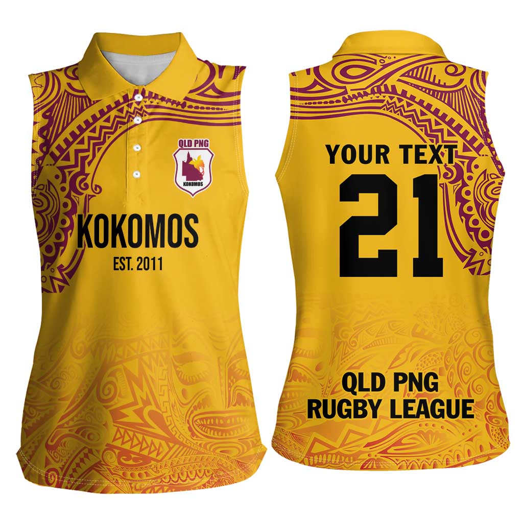Queensland Papua New Guinea Custom Women Sleeveless Polo Shirt All Gold Pacific PNG Tribal Style LT9 - Polynesian Pride