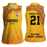 Queensland Papua New Guinea Custom Women Sleeveless Polo Shirt All Gold Pacific PNG Tribal Style LT9 - Polynesian Pride