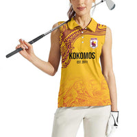 Queensland Papua New Guinea Custom Women Sleeveless Polo Shirt All Gold Pacific PNG Tribal Style LT9 - Polynesian Pride