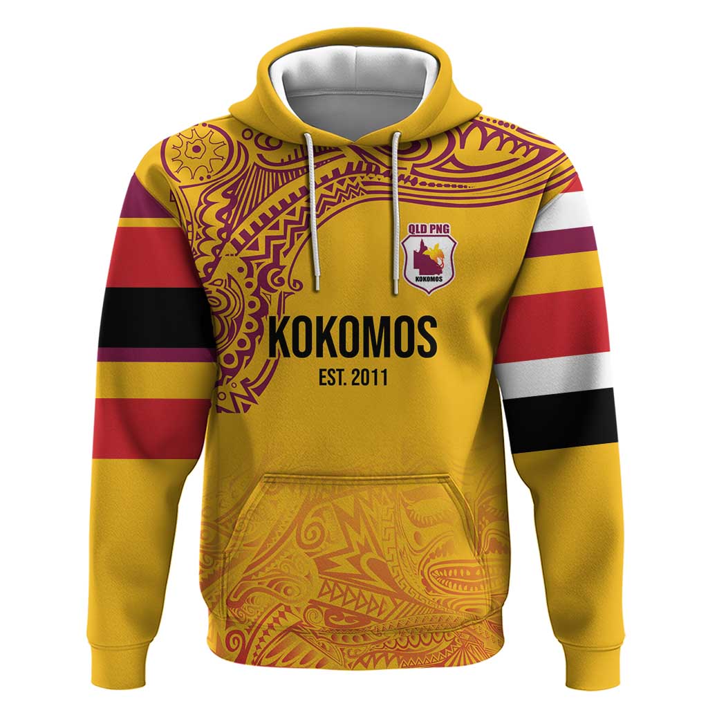 Queensland Papua New Guinea Custom Zip Hoodie All Gold Pacific PNG Tribal Style LT9 Pullover Hoodie Gold - Polynesian Pride