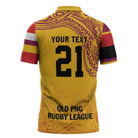 Queensland Papua New Guinea Custom Zipper Polo Shirt All Gold Pacific PNG Tribal Style LT9 - Polynesian Pride