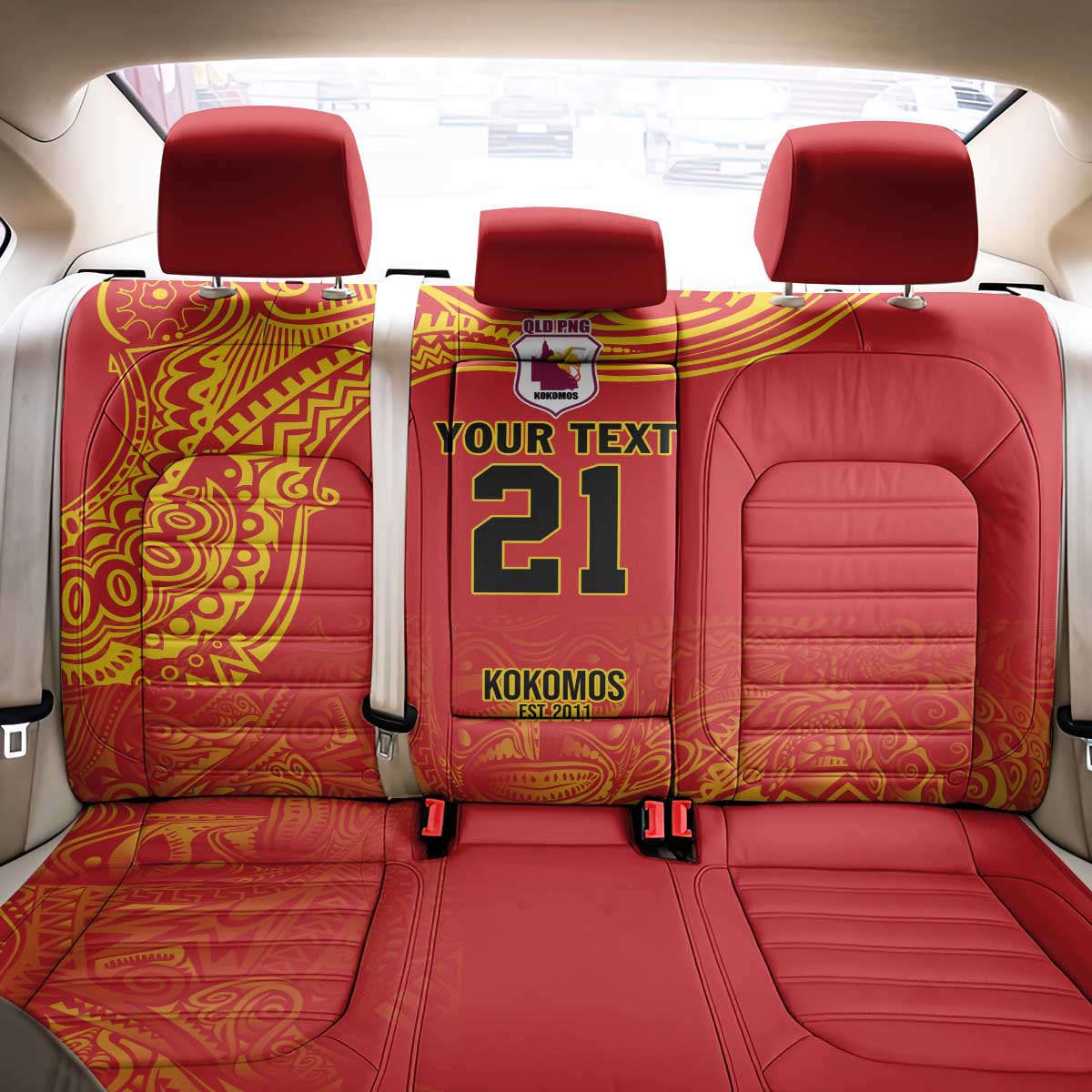 Queensland Papua New Guinea Custom Back Car Seat Cover All Red Pacific PNG Tribal Style LT9 - Polynesian Pride