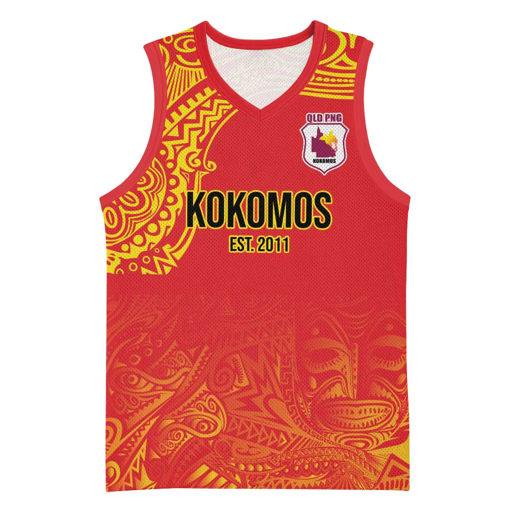 Queensland Papua New Guinea Custom Basketball Jersey All Red Pacific PNG Tribal Style - Polynesian Pride