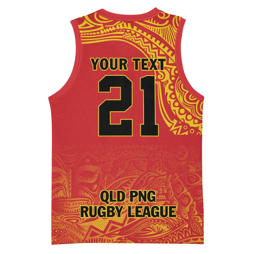Queensland Papua New Guinea Custom Basketball Jersey All Red Pacific PNG Tribal Style - Polynesian Pride