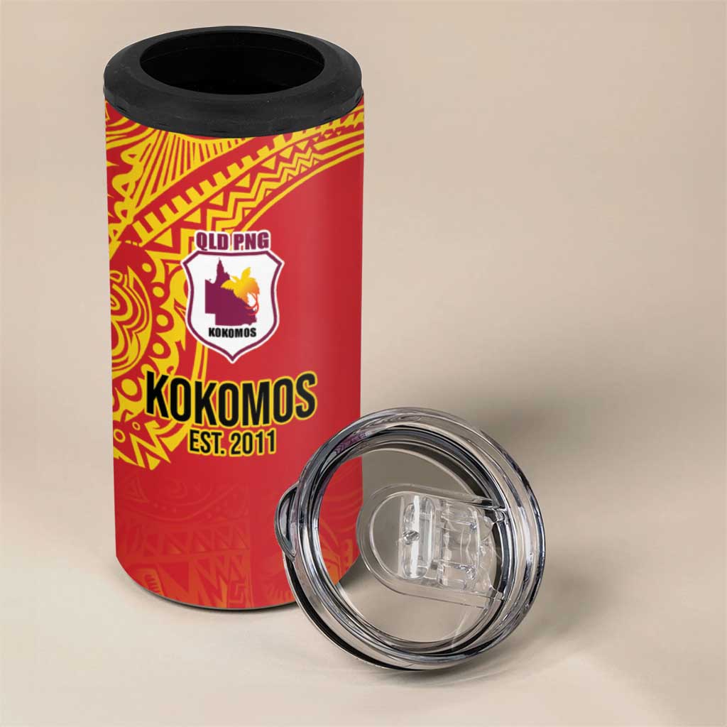 Queensland Papua New Guinea Custom 4 in 1 Can Cooler Tumbler All Red Pacific PNG Tribal Style LT9 - Polynesian Pride