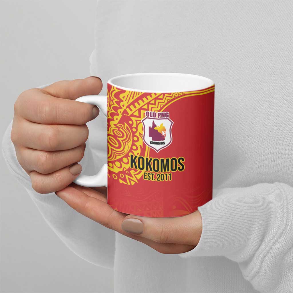 Queensland Papua New Guinea Custom Ceramic Mug All Red Pacific PNG Tribal Style - Polynesian Pride