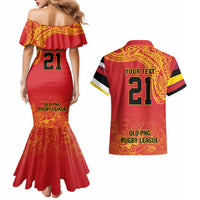 Queensland Papua New Guinea Custom Couples Matching Mermaid Dress and Hawaiian Shirt All Red Pacific PNG Tribal Style LT9 - Polynesian Pride