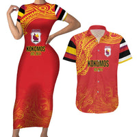 Queensland Papua New Guinea Custom Couples Matching Short Sleeve Bodycon Dress and Hawaiian Shirt All Red Pacific PNG Tribal Style LT9 Red - Polynesian Pride