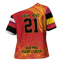 Queensland Papua New Guinea Custom Cross Shoulder Shirt All Red Pacific PNG Tribal Style LT9 - Polynesian Pride