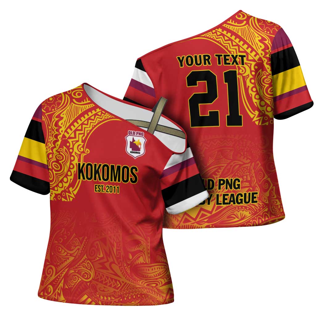 Queensland Papua New Guinea Custom Cross Shoulder Shirt All Red Pacific PNG Tribal Style LT9 - Polynesian Pride