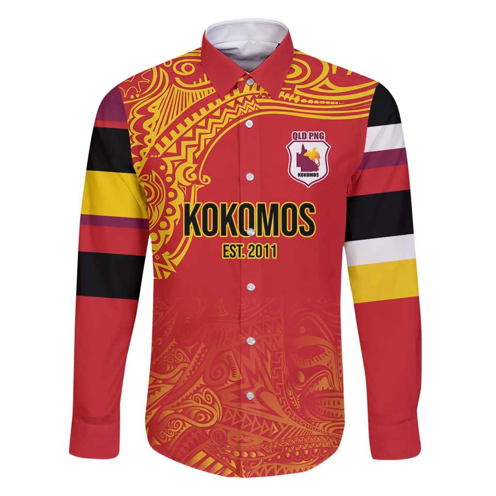 Queensland Papua New Guinea Custom Family Matching Long Sleeve Bodycon Dress and Hawaiian Shirt All Red Pacific PNG Tribal Style LT9 Dad's Shirt - Long Sleeve Red - Polynesian Pride