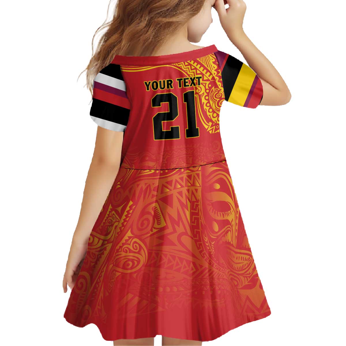 Queensland Papua New Guinea Custom Family Matching Off The Shoulder Long Sleeve Dress and Hawaiian Shirt All Red Pacific PNG Tribal Style LT9 - Polynesian Pride