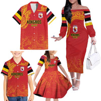 Queensland Papua New Guinea Custom Family Matching Off The Shoulder Long Sleeve Dress and Hawaiian Shirt All Red Pacific PNG Tribal Style LT9 - Polynesian Pride