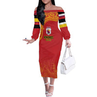 Queensland Papua New Guinea Custom Family Matching Off The Shoulder Long Sleeve Dress and Hawaiian Shirt All Red Pacific PNG Tribal Style LT9 Mom's Dress Red - Polynesian Pride