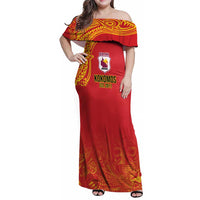 Queensland Papua New Guinea Custom Family Matching Off Shoulder Maxi Dress and Hawaiian Shirt All Red Pacific PNG Tribal Style LT9 Mom's Dress Red - Polynesian Pride