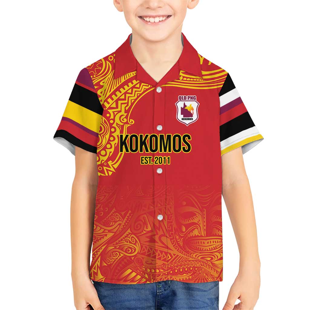Queensland Papua New Guinea Custom Family Matching Off Shoulder Maxi Dress and Hawaiian Shirt All Red Pacific PNG Tribal Style LT9 Son's Shirt Red - Polynesian Pride