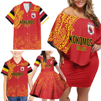 Queensland Papua New Guinea Custom Family Matching Off Shoulder Short Dress and Hawaiian Shirt All Red Pacific PNG Tribal Style LT9 - Polynesian Pride