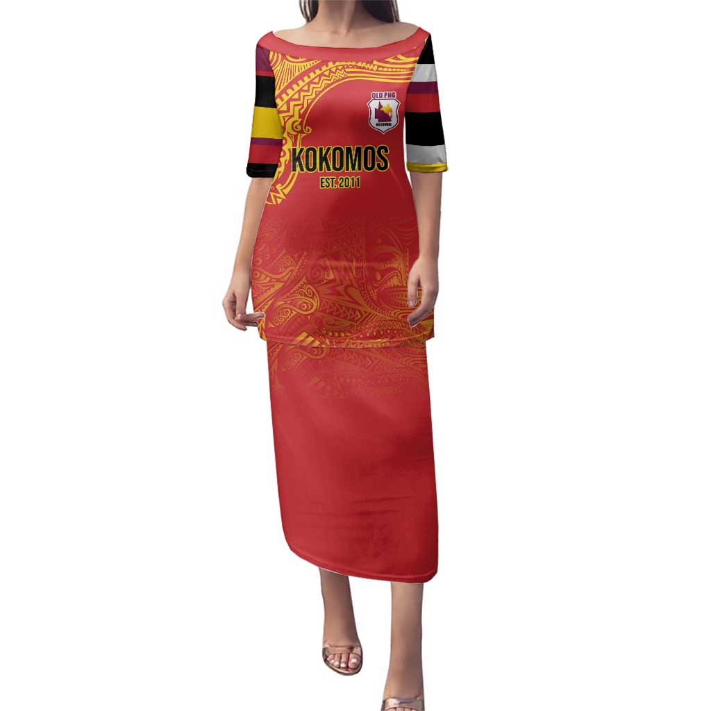 Queensland Papua New Guinea Custom Family Matching Puletasi and Hawaiian Shirt All Red Pacific PNG Tribal Style LT9 Mom's Dress Red - Polynesian Pride