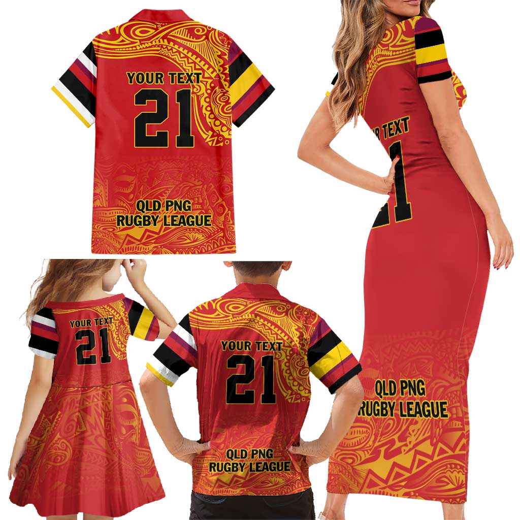 Queensland Papua New Guinea Custom Family Matching Short Sleeve Bodycon Dress and Hawaiian Shirt All Red Pacific PNG Tribal Style LT9 - Polynesian Pride