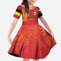Queensland Papua New Guinea Custom Family Matching Tank Maxi Dress and Hawaiian Shirt All Red Pacific PNG Tribal Style LT9 Daughter's Dress Red - Polynesian Pride