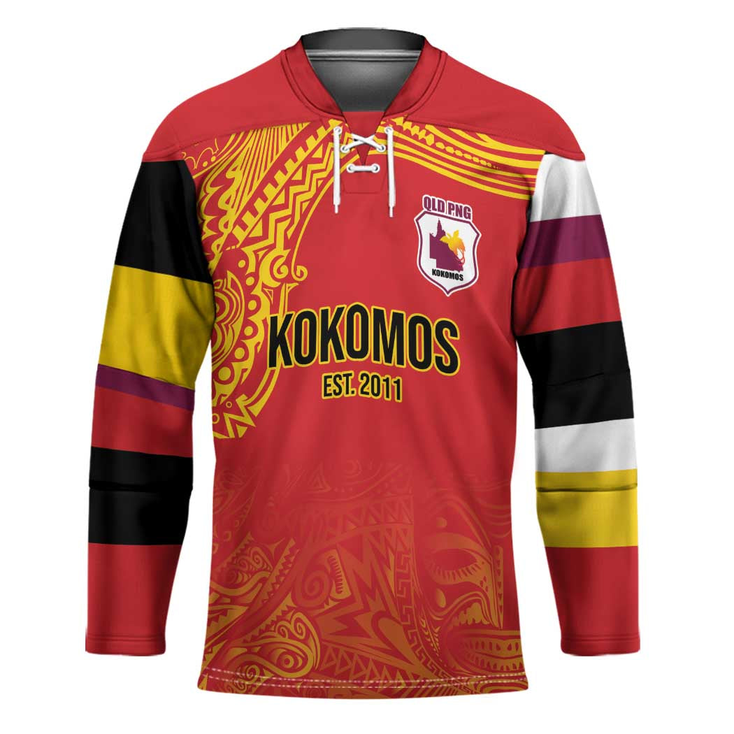 Queensland Papua New Guinea Custom Hockey Jersey All Red Pacific PNG Tribal Style LT9 Unisex Red - Polynesian Pride