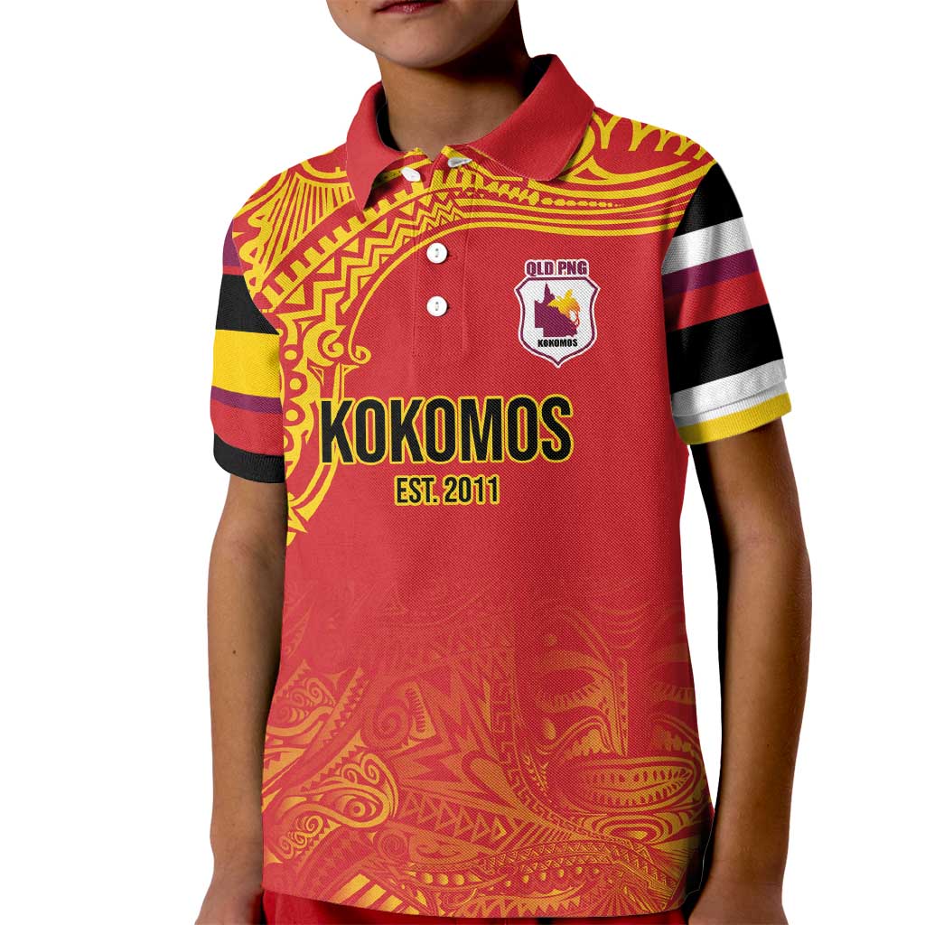 Queensland Papua New Guinea Custom Kid Polo Shirt All Red Pacific PNG Tribal Style LT9 Kid Red - Polynesian Pride