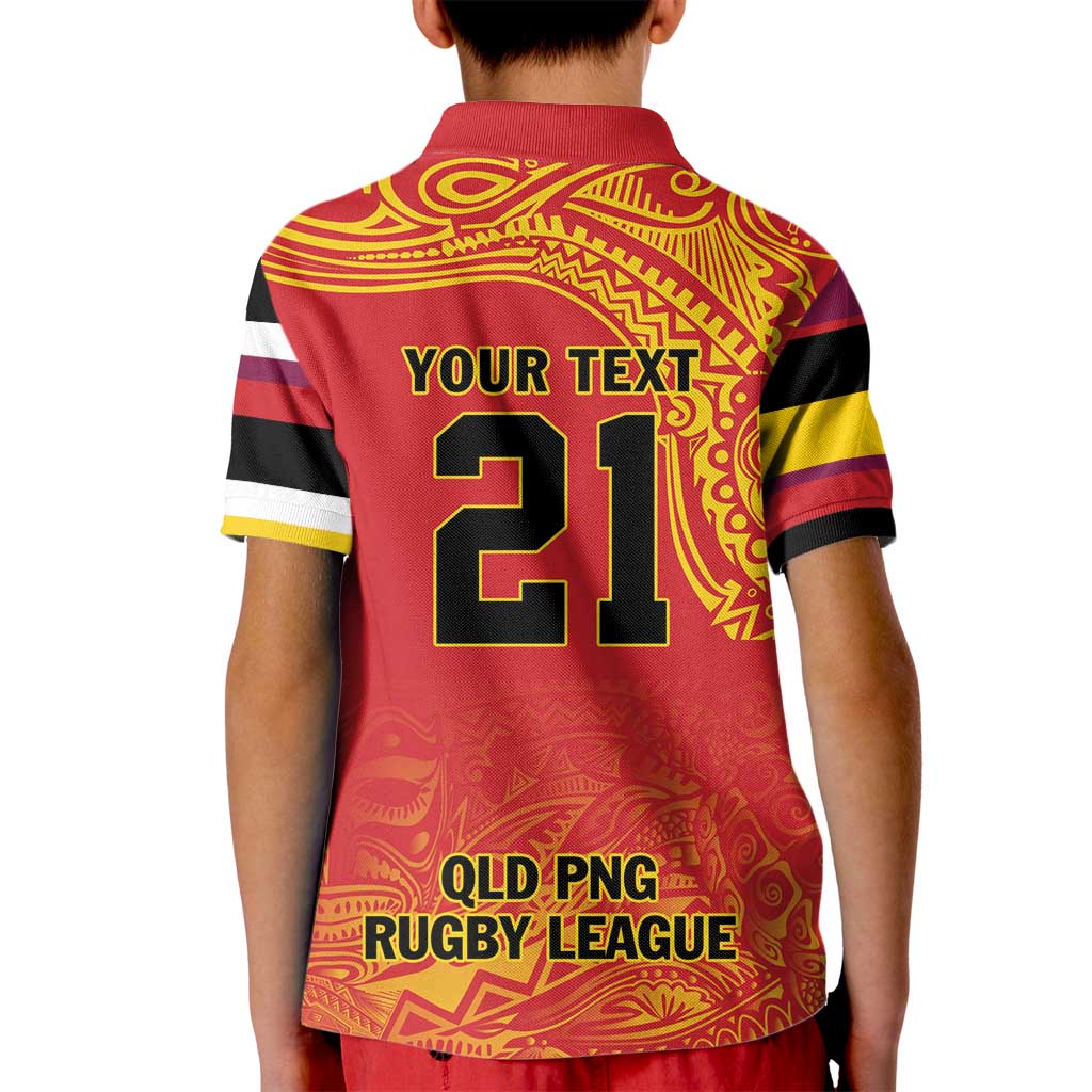Queensland Papua New Guinea Custom Kid Polo Shirt All Red Pacific PNG Tribal Style LT9 - Polynesian Pride